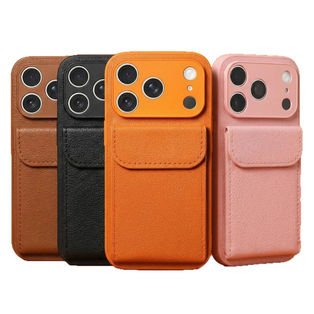 iphone 17 pro max leather case card holder phone case apple 16 vegan leather matte anti-drop protective cover