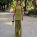 European and american style women's summer  new fashion halter tassel design backless sexy slim-fit dress wholesale