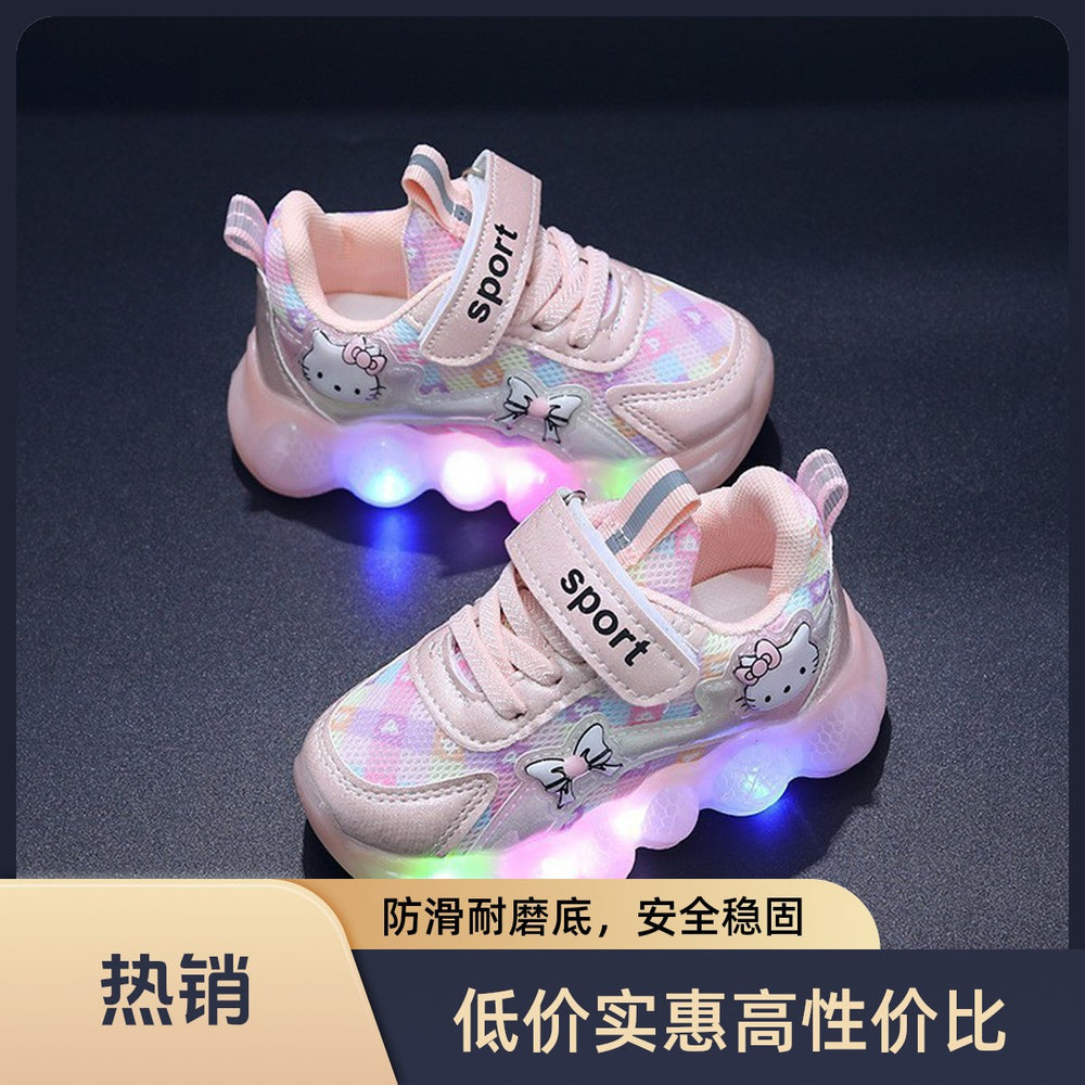 spring/autumn new light-up shoes for girls, cartoon leather sneakers, toddler & kids' export casual shoes with lights