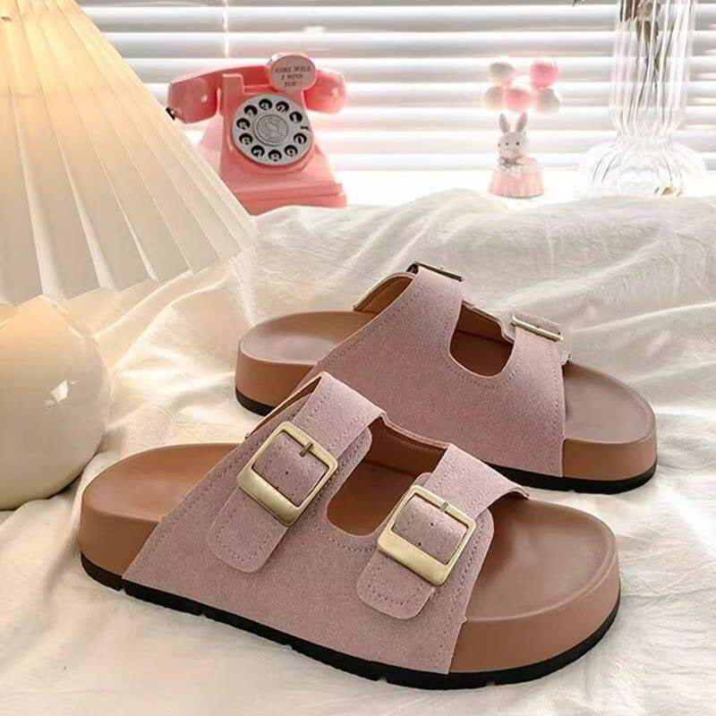 New arrivalclassy retro birkenstock slippers women's summer outwearsummerfashion sandals thick sole beach sandals