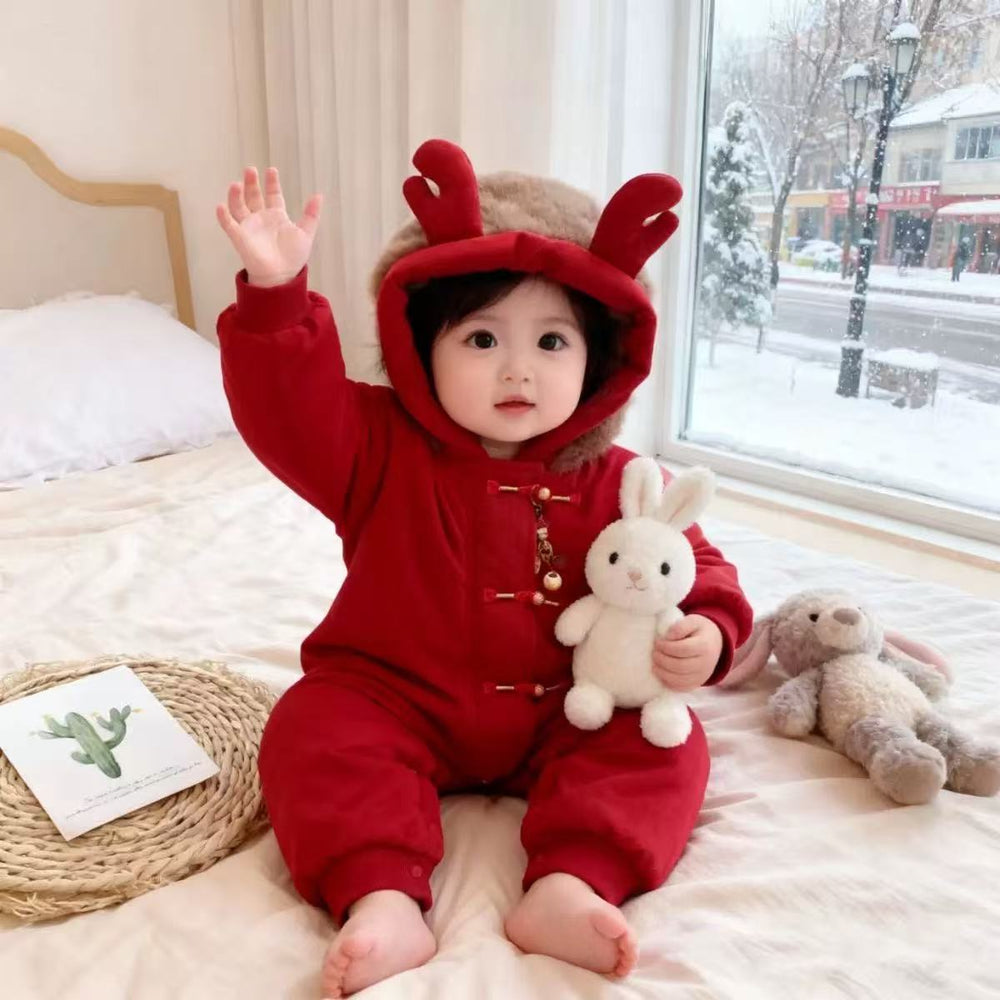 Newborn cute romper baby winter onesie - thickened cartoon crawling suit for autumn and winter, suitable for both boys and girls