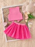 hot-selling  export fashion two-piece set: sweet & cool vest with starry tulle princess dress