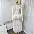 Autumn french chic sexy lace cutout v-neck long sleeve slimming fishtail maxi dress for women (export)