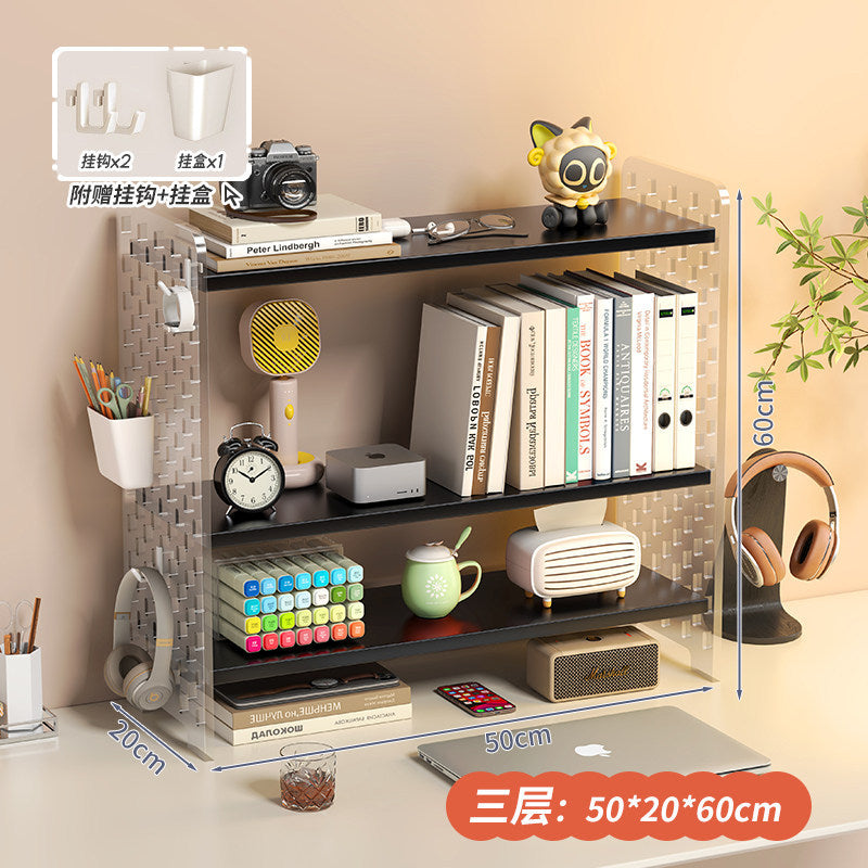 Acrylic desktop organizer, office desk pegboard, computer desk bookshelf, multi-tier storage rack with dividers