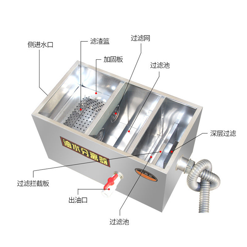 Oil-water separator kitchen catering filter commercial with automatic drainage sewer hotel stainless steel grease trap