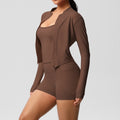 new nude feel tank top outdoor casual compression fitness set with pocket shorts and yoga outfit - 3 piece sports set