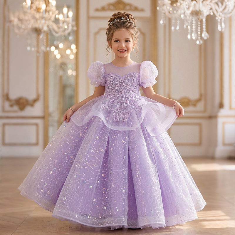 Girls' formal dress - european style, mesh overlay, courtly elegance, children's birthday princess dress, performance costume, new summer collection