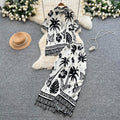Bohemian style printed short-sleeve polo shirt + elastic waist wide-leg slimming straight-leg pants power suit