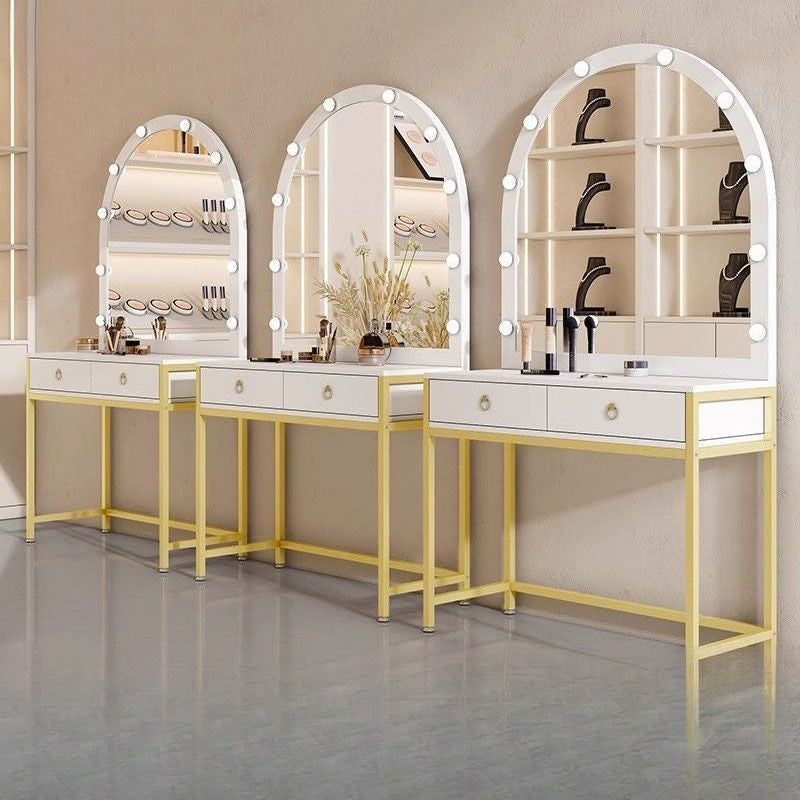 Vanity table with light, portable makeup desk for home use, small apartment vanity, modern minimalist makeup table, photo studio makeup table
