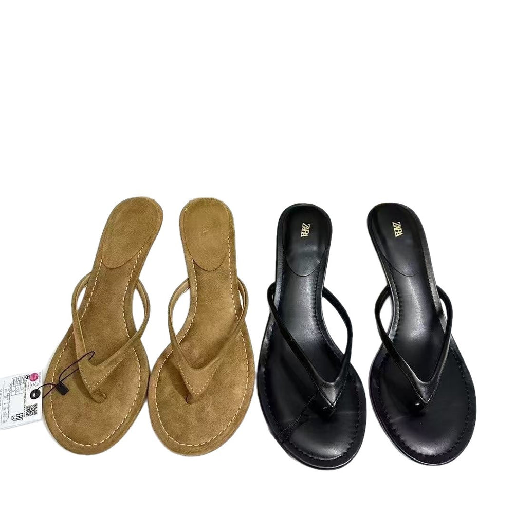 Za2025summernew arrival flip-flop sandals women's flip-flops for outer wear easiest for match round toe thin heel high heels clip