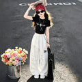 girls' fashion set: new summer letter print girl's short-sleeve loose-fit two-piece printed t-shirt set