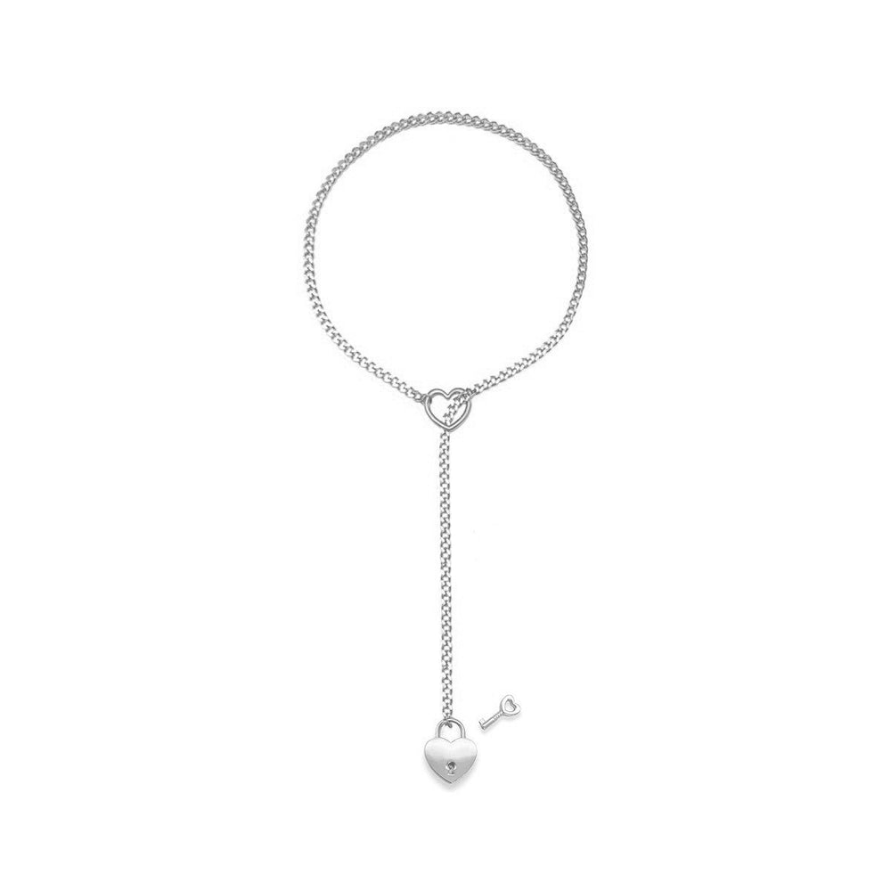 2025 amazon export new heart ring sliding chain necklace - trendy punk cuban y-chain design for women