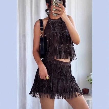 Niche designer new arrivalhalter butterfly strap backlesssilm tassel sexydress