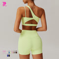 breathable quick-drying tight-fitting yoga clothes flap pocket pants running sports suit diagonal shoulder naked fitness suit6425