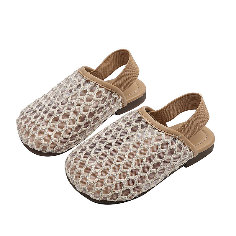 Minimalist new woven hollow-out closed-toe mules women's summer flat square-toe fashion slippers lazy shoes