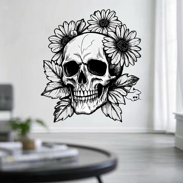 Cross-border  new white bone flower skull creative wall sticker Halloween holiday decoration beautiful self-adhesive sticker