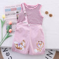 Girls' summer outfit: new striped tank top and shorts set with cartoon print - trendy european & american style, hot seller!