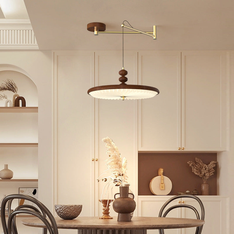 Walnut pleated antique restaurant light simple American retro bedroom light bar eye protection rocker chandelier