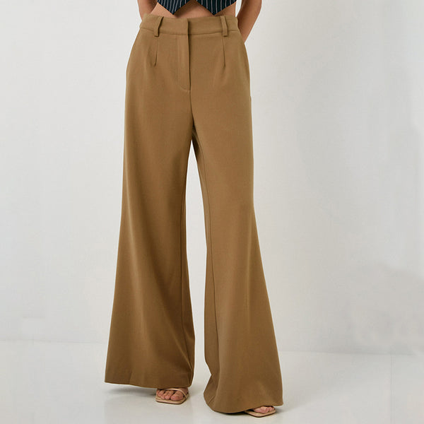Khaki retro wide-footed high-waisted casual trousers 2024 European and American spring fashion new versatile commuter trousers