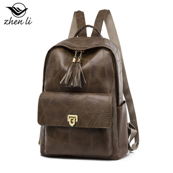 Zhenli DIY bag women's bag niche bags retro backpack new PU girls travel bag