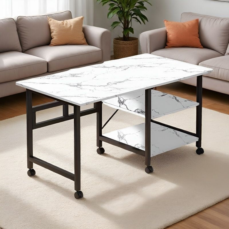 Iron art movable dining table rental house for homedouble-layer storage foldable table kitchen movable storage square table