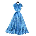 Elegant lace patchwork a-line maxi dress - high waist, slim fit, korean style, summer collection