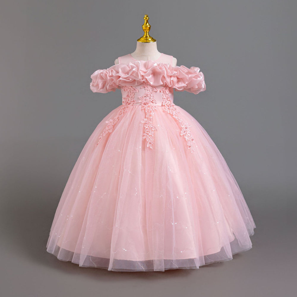 New arrival: girls' off-the-shoulder floral princess dress - perfect for piano recitals and special occasions