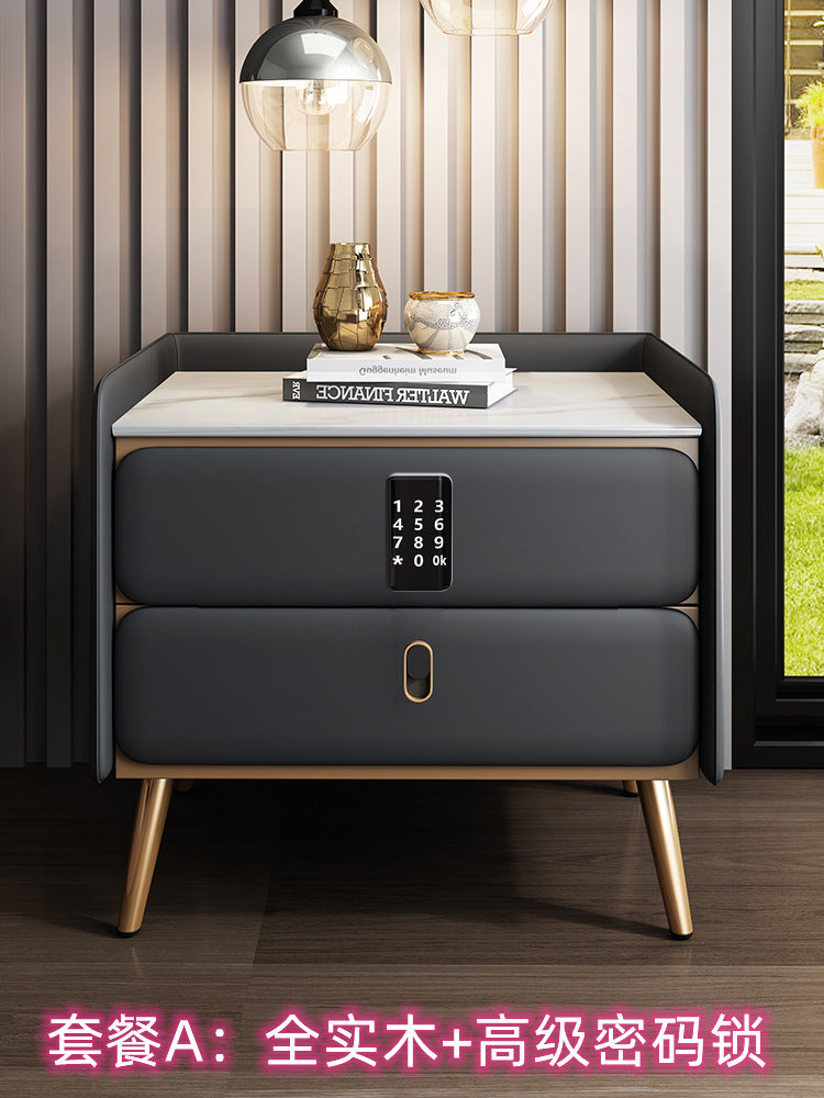 Smart bedside table, solid pine wood, minimalist modern design, leather finish, formaldehyde-free, fully assembled, mini small storage shelf, customizable