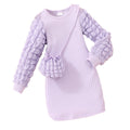 Popular autumn long-sleeve ribbed knit bubble sleeve dress with bag for toddlers and young children - cross-border exclusive
