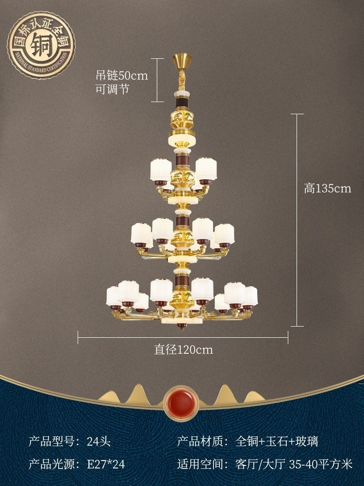 For home house classy chandelier natural jade duplex new lamp zhongshan full copper ancient town new chinoiserie marble