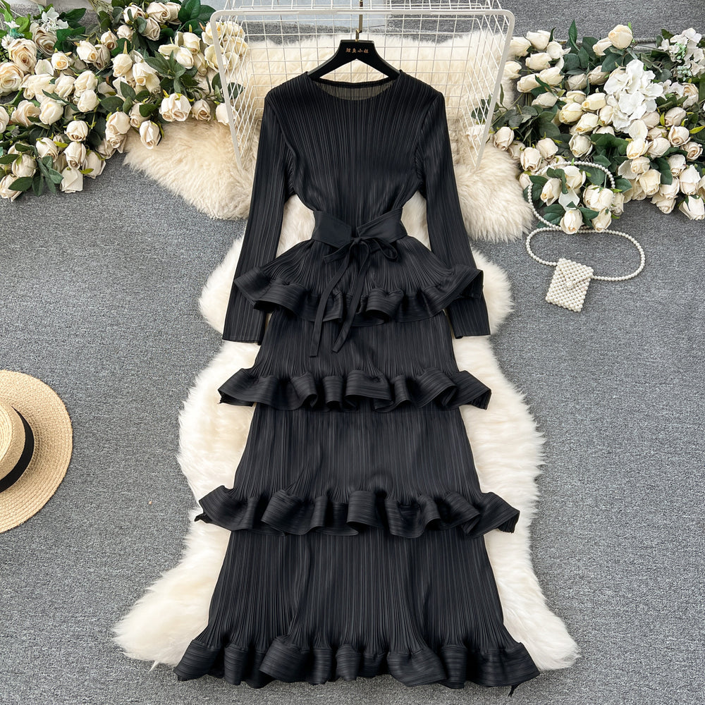 Classy banquet dress classyaccessible luxuryniche styleruffles cake skirt heavy industry pleated silmlongdress
