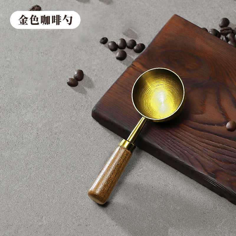 New 430 stainless steel round-head measuring spoon - home kitchen baking tool with beech wood handle for coffee, bean, and milk powder