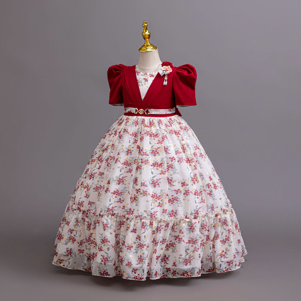 Export ready-made kids dress chiffon floral princess dress little girl model catwalk dress kids dress