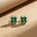 8414 green zircon clover stud earrings - stainless steel