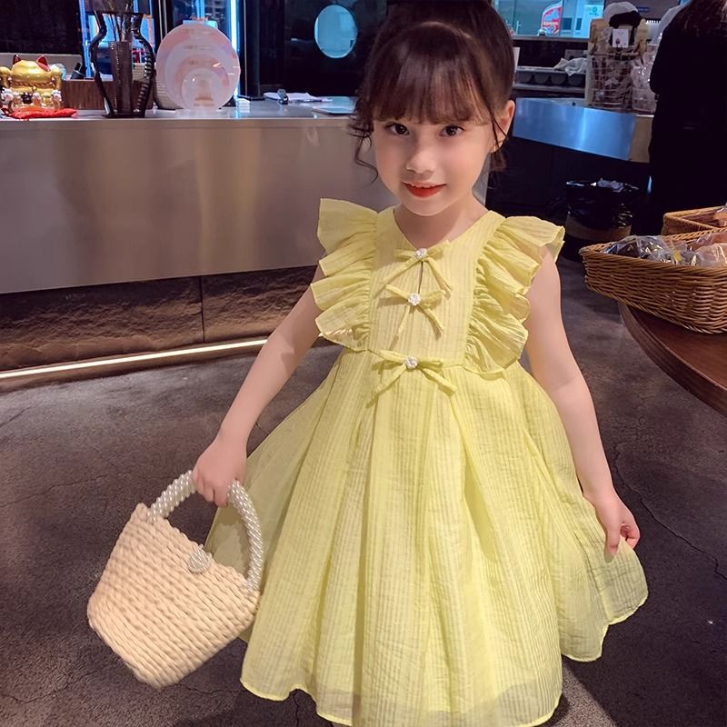 Girls' summer dresses : new trendy kids' princess dress, little girl's solid color sleeveless tank dress