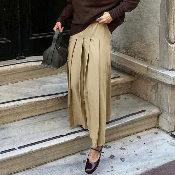 Old money style high-end skirt women's Europe, America 2025 autumn khaki slim-fitting high-waisted and thin temperament pleated skirt