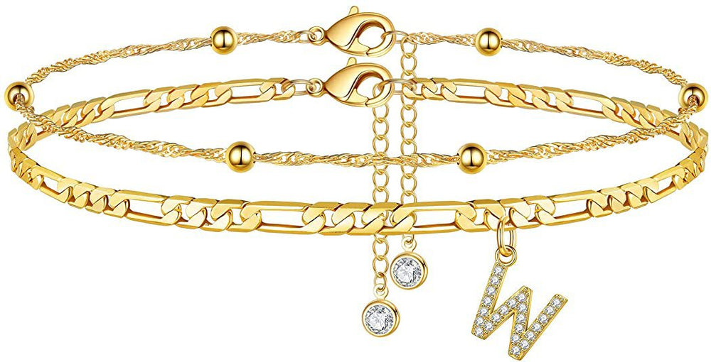 export hot-selling 26-letter anklet, zircon letter anklet, minimalist fashion seed bead cuban double-layer anklet