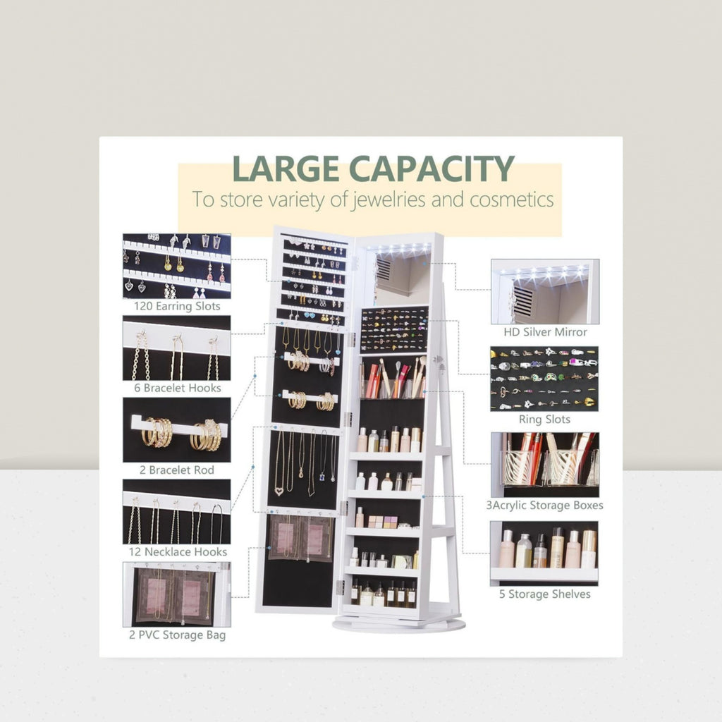 Solid wood rotating floor full body smart mirror jewelry storage cabinet bedroom wear fitting clothes makeup mirror with storage