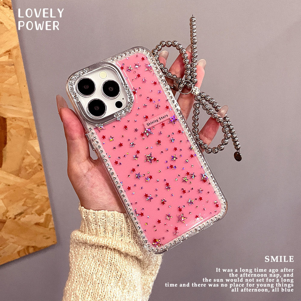 Bowknot iphone 17 air glitter diamond star phone case apple 16 pro rhinestone bracelet protective cover 15