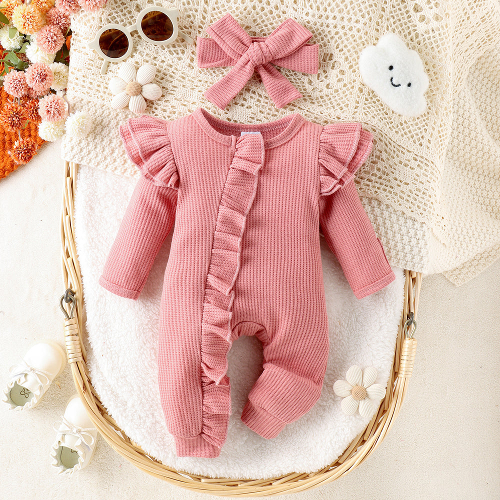 Children's clothingmulti-color flying sleeve waffle grids jumpsuit