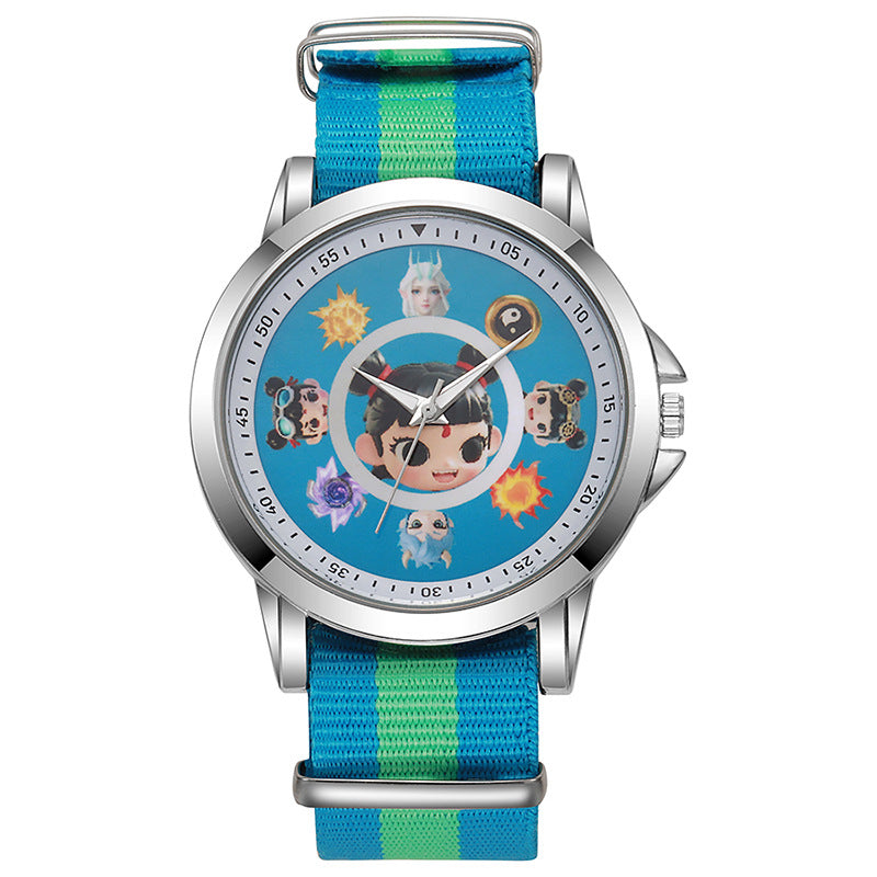 Cute cartoon nezha demon child descends to earth children's watch - stylish quartz watch for elementary school students, boys and girls