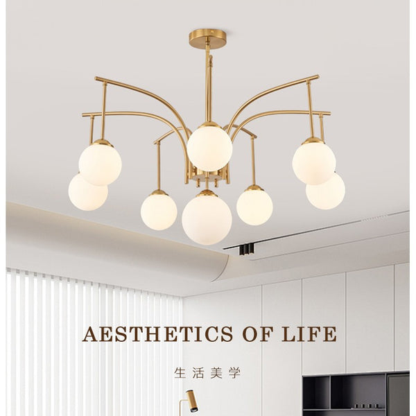 Modern simple magic bean molecule living room light creative glass ball study eye protection light French cream wind bedroom chandelier