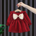Girls' spring/autumn new korean style bowknot long-sleeve dress - princess style, chic and stylish skirt