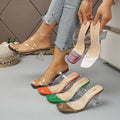 European and american plus size transparent crystal heel sandals - women's summer fashion new one-strap square toe high heel slippers
