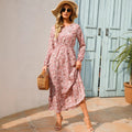 Shopee tk floral dress women's french round neck waist long light mature classysense slimming look cross-border early spring style