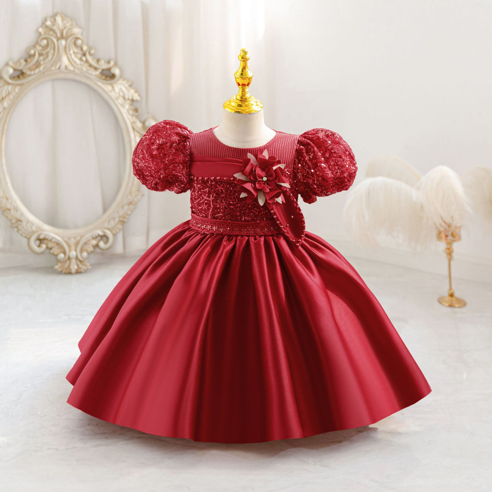 Toddler puff sleeve princess dress, children's formal gown, baby girl first birthday dress, baby dress