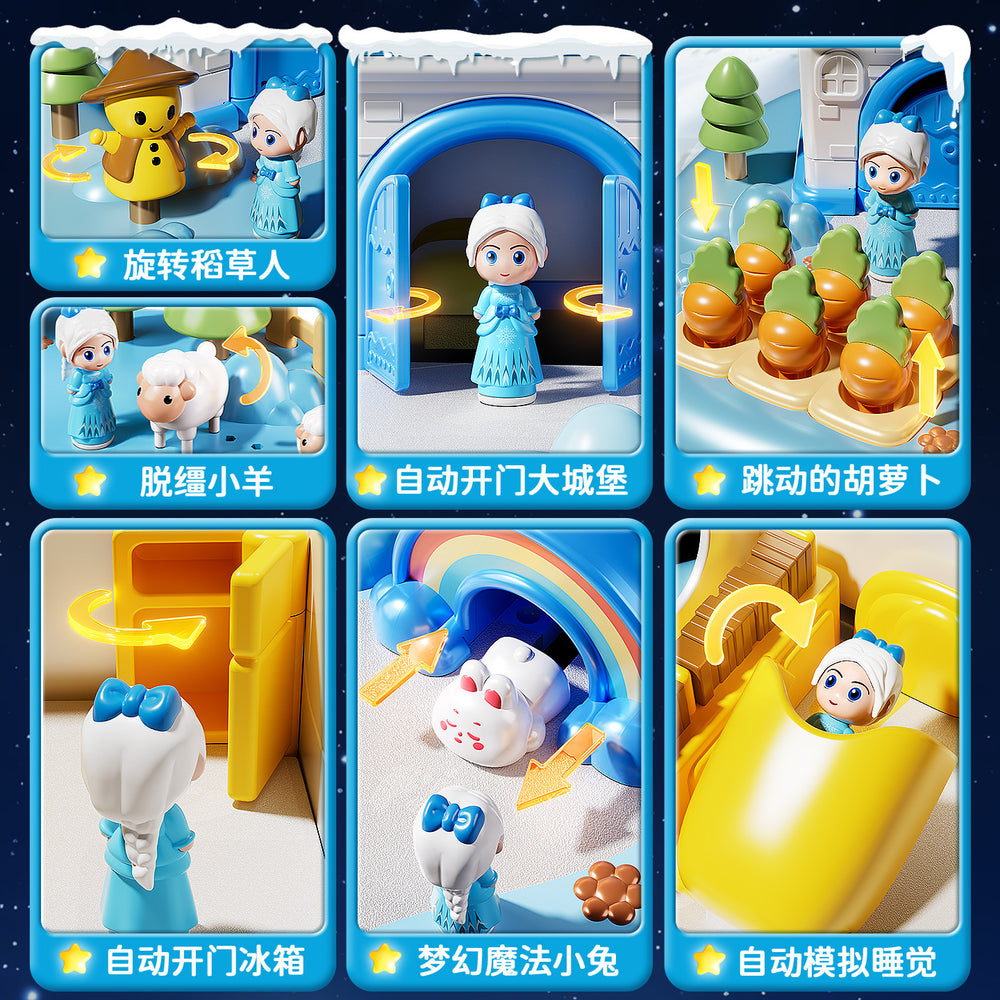 Girls' magnetic pretend play toy set - elsa princess castle (3 castles) - perfect birthday gift for 6-year-olds and 5-year-olds