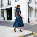 cross-border  new european and american casual short-sleeve denim dress, longline, cinched waist, plus size, trendy and fashionable