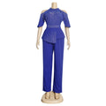 new rhinestone & beaded african  plus size women's autumn outfit: irregular top + pants two-piece set