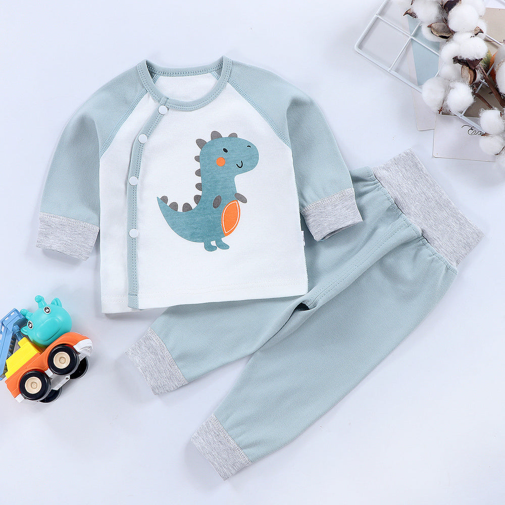 Newborn baby underwear set, all-cotton seamless thermal underwear, cute cartoon design, high-waisted pants for baby, belly protection